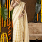 Classic Mysore Semi Silk Saree | Cream | Long Zari Lines with Mysore Silk Border