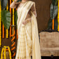 Classic Mysore Semi Silk Saree | Cream | Long Zari Lines with Mysore Silk Border