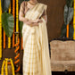Classic Mysore Semi Silk Saree | Cream | Long Zari Lines with Mysore Silk Border