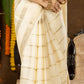 Classic Mysore Semi Silk Saree | Cream | Long Zari Lines with Mysore Silk Border