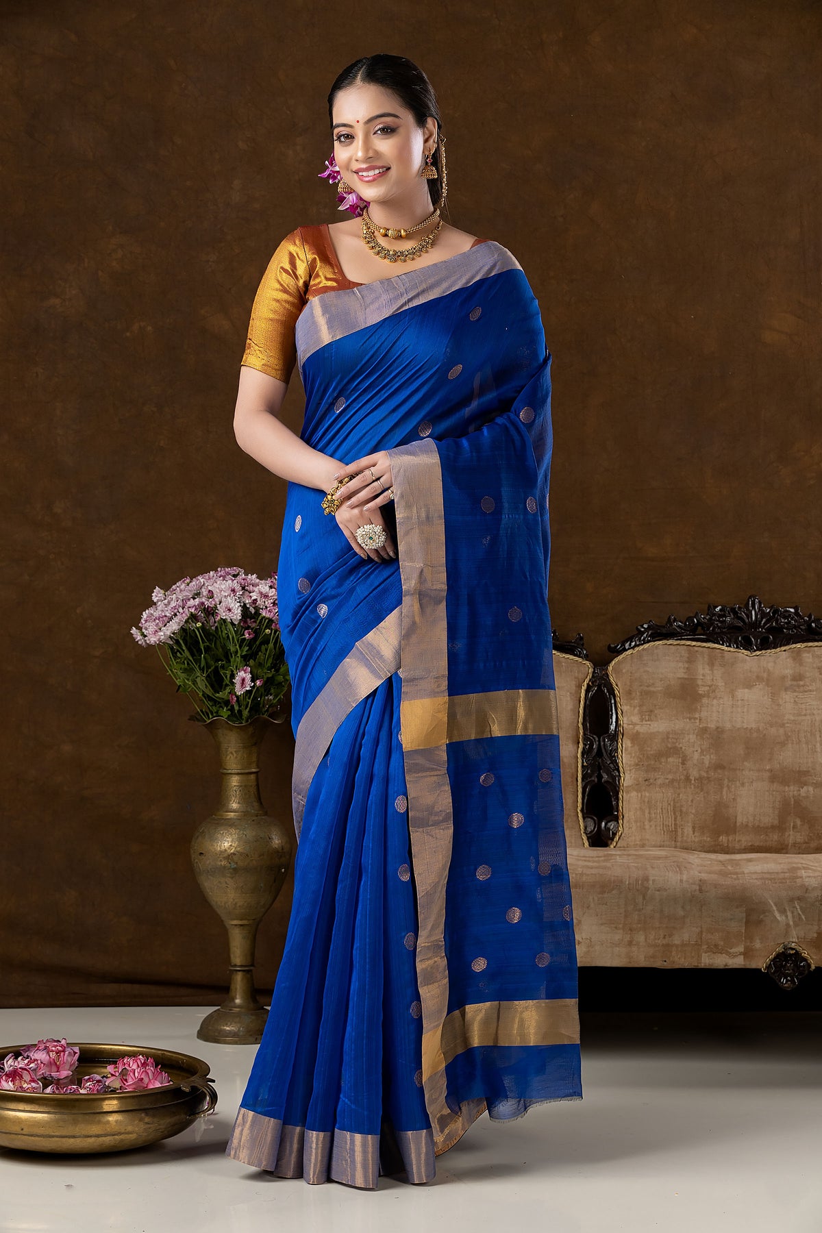 Handwoven Chanderi Silk Cotton Saree | Royal Blue
