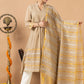 Handwoven Jamdani Linen Unstitched 2-piece Kurti | Beige | long Zari Lines with Long Zari Lines