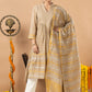Handwoven Jamdani Linen Unstitched 2-piece Kurti | Beige | long Zari Lines with Long Zari Lines