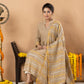 Handwoven Jamdani Linen Unstitched 2-piece Kurti | Beige | long Zari Lines with Long Zari Lines