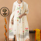 Handwoven Jamdani Cotton Unstitched 2-piece Kurti | White | All-over Jamdani weaves with Floral border