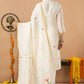 Handwoven Jamdani Cotton Unstitched 2-piece Kurti | White | All-over Jamdani weaves with Floral border