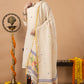 Handwoven Jamdani Linen Unstitched 2-piece Kurti | Cream | Scattered Buttas with Floral border