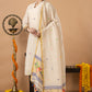 Handwoven Jamdani Linen Unstitched 2-piece Kurti | Cream | Scattered Buttas with Floral border