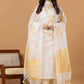 Handwoven Jamdani Muslin Unstitched 2-piece Kurti | White and Yellow | All-over Jamdani weaves with Floral border