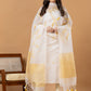 Handwoven Jamdani Muslin Unstitched 2-piece Kurti | White and Yellow | All-over Jamdani weaves with Floral border