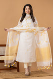 Handwoven Jamdani Muslin Unstitched 2-piece Kurti | White and Yellow | All-over Jamdani weaves with Floral border