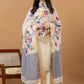 Handwoven Jamdani Linen Unstitched 2-piece Kurti | White and Denim Blue | Plain Body with Floral border