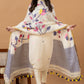 Handwoven Jamdani Linen Unstitched 2-piece Kurti | White and Denim Blue | Plain Body with Floral border
