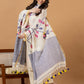 Handwoven Jamdani Linen Unstitched 2-piece Kurti | White and Denim Blue | Plain Body with Floral border
