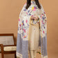 Handwoven Jamdani Linen Unstitched 2-piece Kurti | White and Denim Blue | Plain Body with Floral border