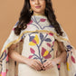 Handwoven Jamdani Linen Unstitched 2-piece Kurti | White and Denim Blue | Plain Body with Floral border