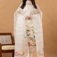 Handwoven Jamdani Muslin Unstitched 2-piece Kurti | White | All-over Jamdani weaves with Floral border