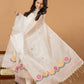Handwoven Jamdani Muslin Unstitched 2-piece Kurti | White | All-over Jamdani weaves with Floral border