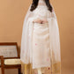 Handwoven Jamdani Muslin Unstitched 2-piece Kurti | White | Scattered Buttas with Floral border