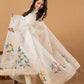 Handwoven Jamdani Muslin Unstitched 2-piece Kurti | White | All-over Jamdani weaves with Floral border