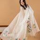 Handwoven Jamdani Muslin Unstitched 2-piece Kurti | White | All-over Jamdani weaves with Floral border