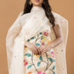 Handwoven Jamdani Muslin Unstitched 2-piece Kurti | White | All-over Jamdani weaves with Floral border