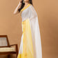 Pure Handloom Cotton Saree | White and Yellow | Plain Body with Ribbon border