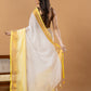Pure Handloom Cotton Saree | White and Yellow | Plain Body with Ribbon border