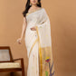 Handwoven Jamdani Muslin Saree | White and Gold | All-over Buttas with All-over Jamdani weaves