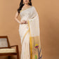 Handwoven Jamdani Muslin Saree | White and Gold | All-over Buttas with All-over Jamdani weaves