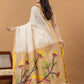 Handwoven Jamdani Muslin Saree | White and Gold | All-over Buttas with All-over Jamdani weaves