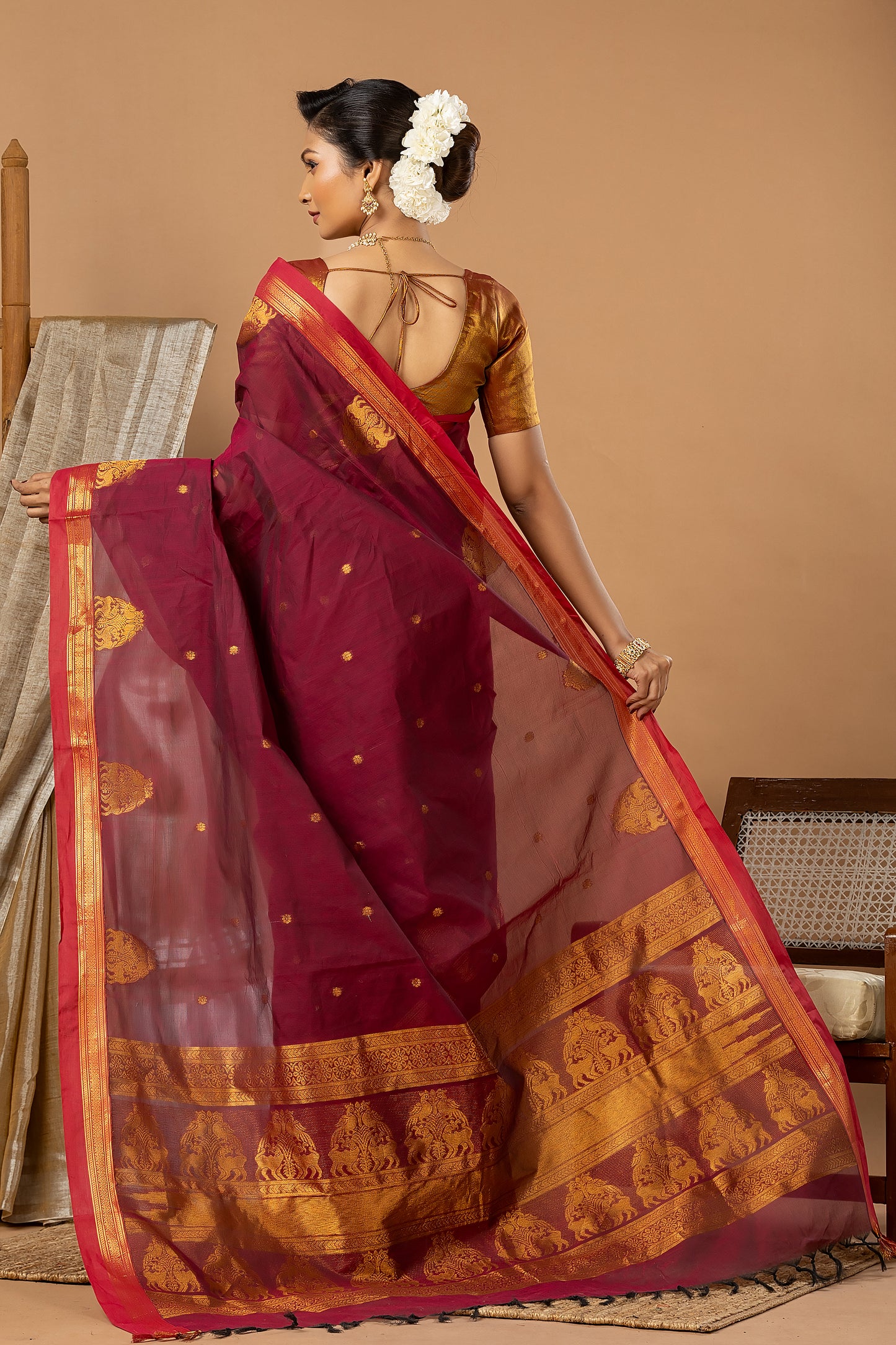 Traditional Chettinad Cotton Saree | Deep Wine