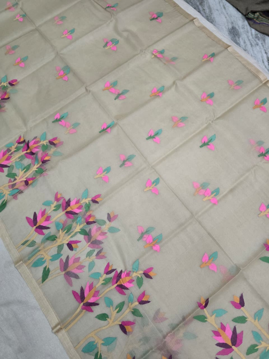 Handwoven Pure Handwoven Pure Muslin Saree | Cream Beige