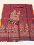 Handwoven Jamdani Linen Unstitched 2-Piece Kurti | Ruby Red
