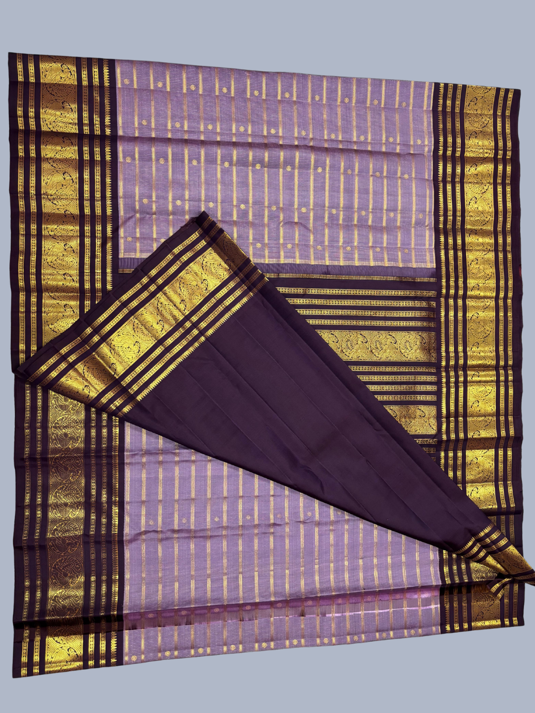 Handwoven Pure Gadwal Silk Saree  |  Slate Grey