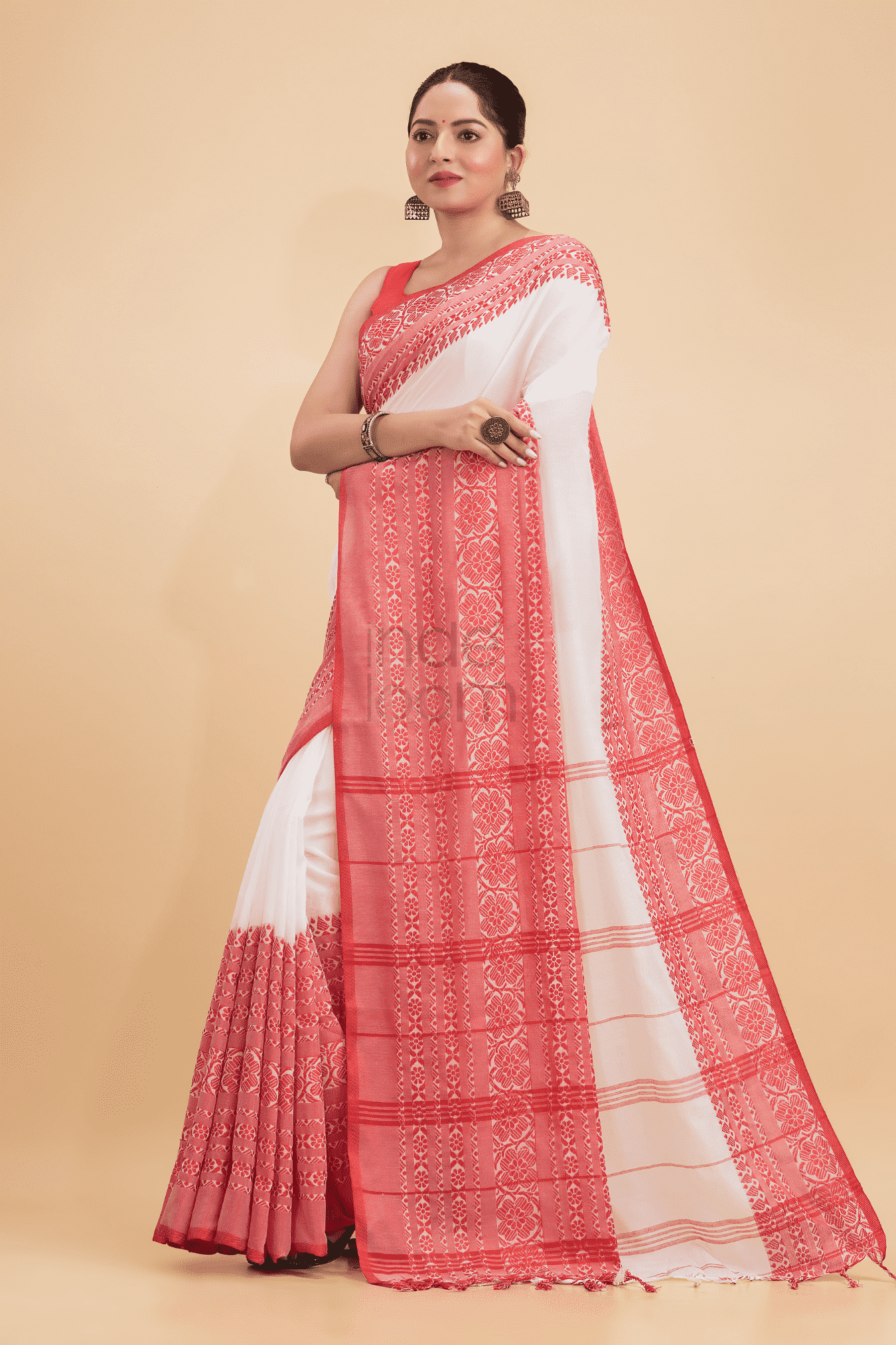 Dewali Silk Saree Red Zari Border-002 - indeloom