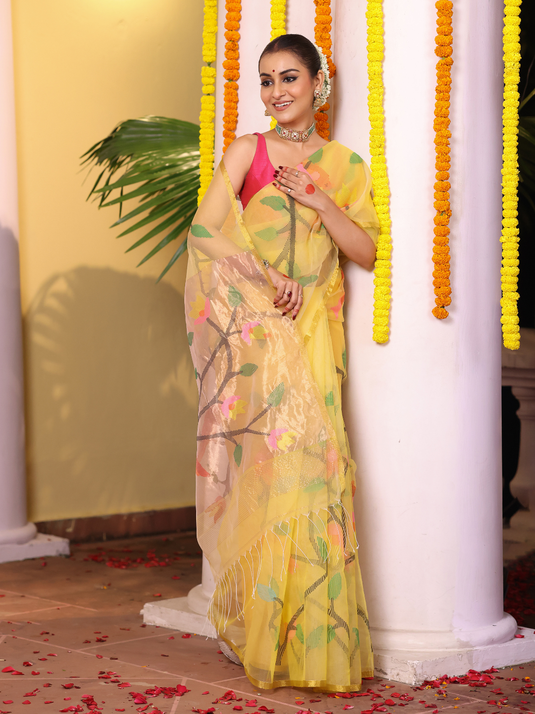 Tissue Muslin Jamdani Saree With Golden Yellow - 108