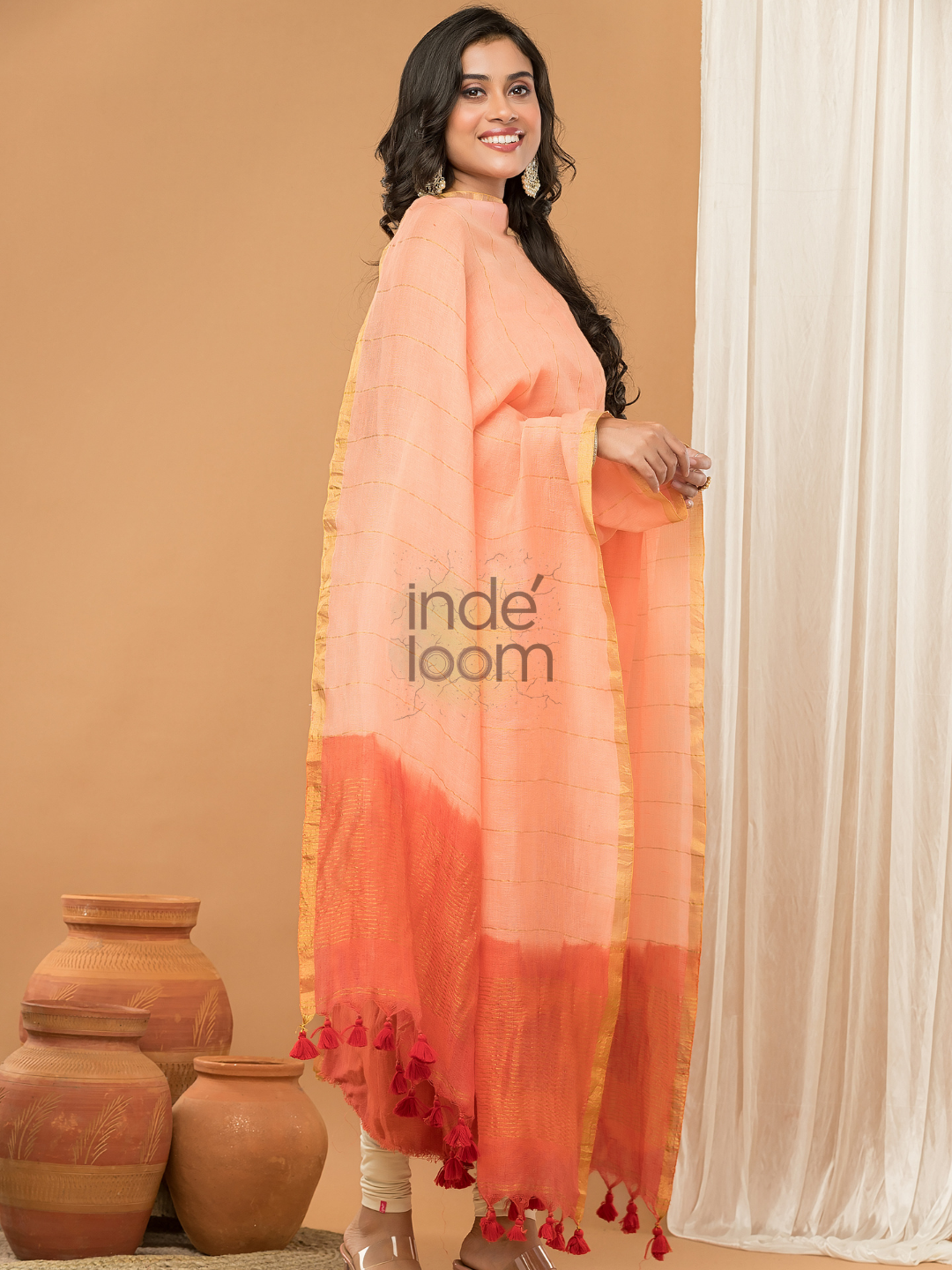Coral Orange Jamdani 2-Piece Set Kurti & Dupatta (UNSTITCHED) - 140