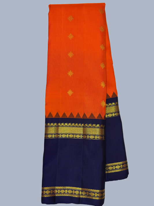 Pure Handwoven Gadwal Silk Saree in Fire Orange - 012