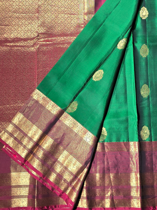 Traditional Kanjivaram Semi Silk Sarees | Emerald Green