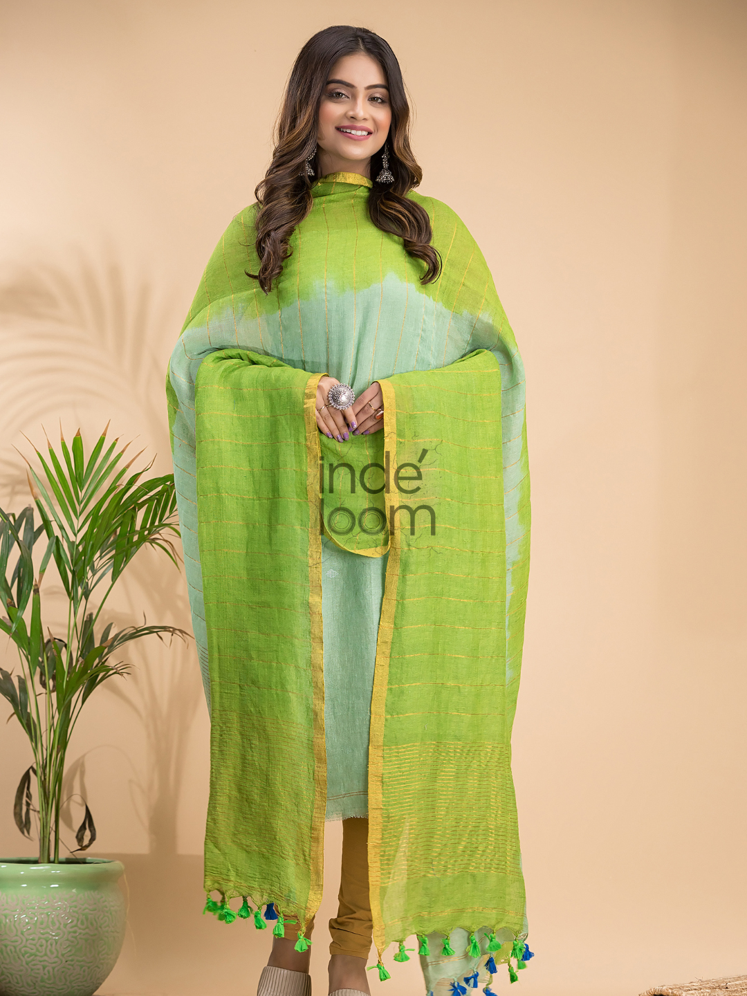 Pastel Green Handloom Linen X Linen 2-Piece Set Kurti & Dupatta (UNSTITCHED) - 861