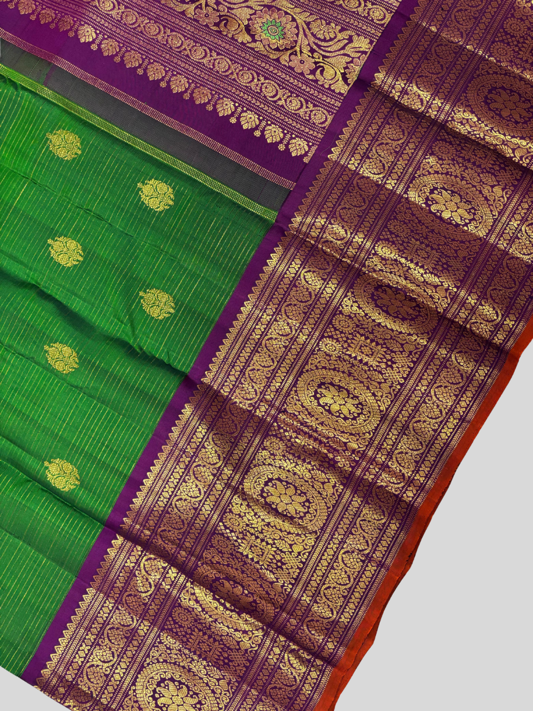 Handwoven Pure Gadwal Silk Saree  |  Moss Green