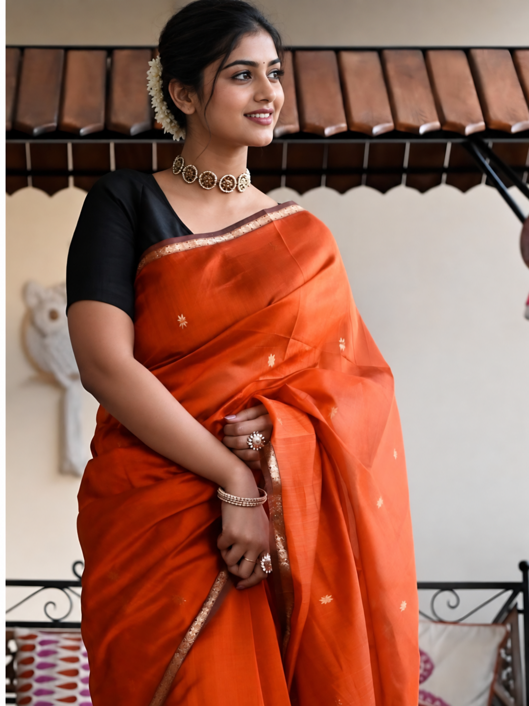 Maheshwari Silk Cotton Saree – Festive Elegance | Orange