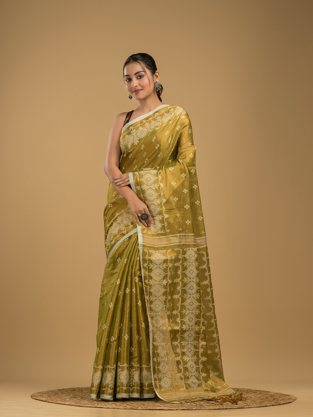 Tissue Silk Jamdani Saree Classic Yellow- 043