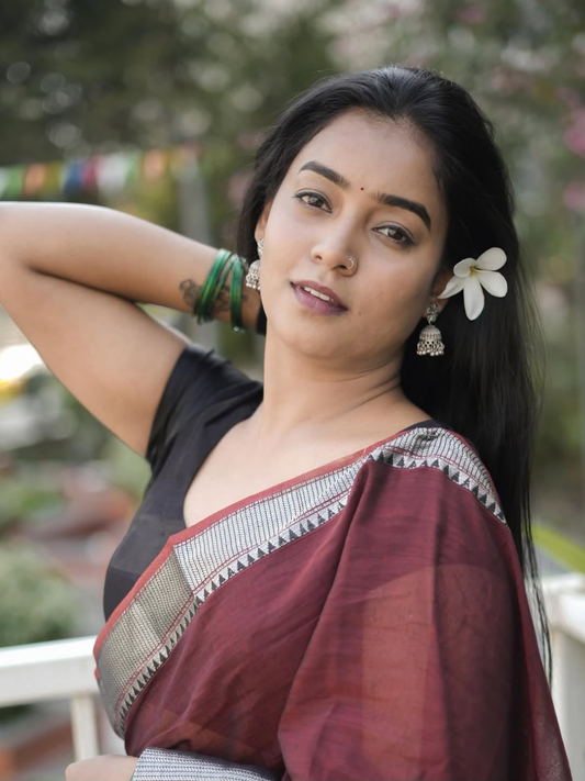 Handloom Narayanpet Cotton Saree | Wine Maroon