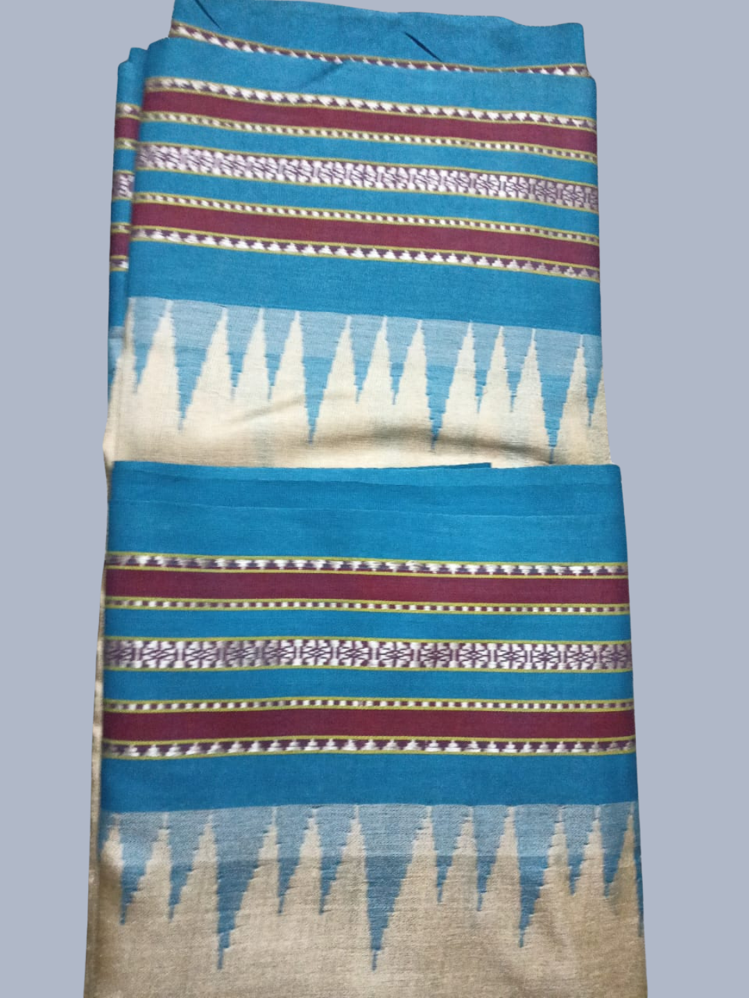 Sky Blue Handloom Vidarbha Tussar Silk Saree with Multicolor Contrast Border -010