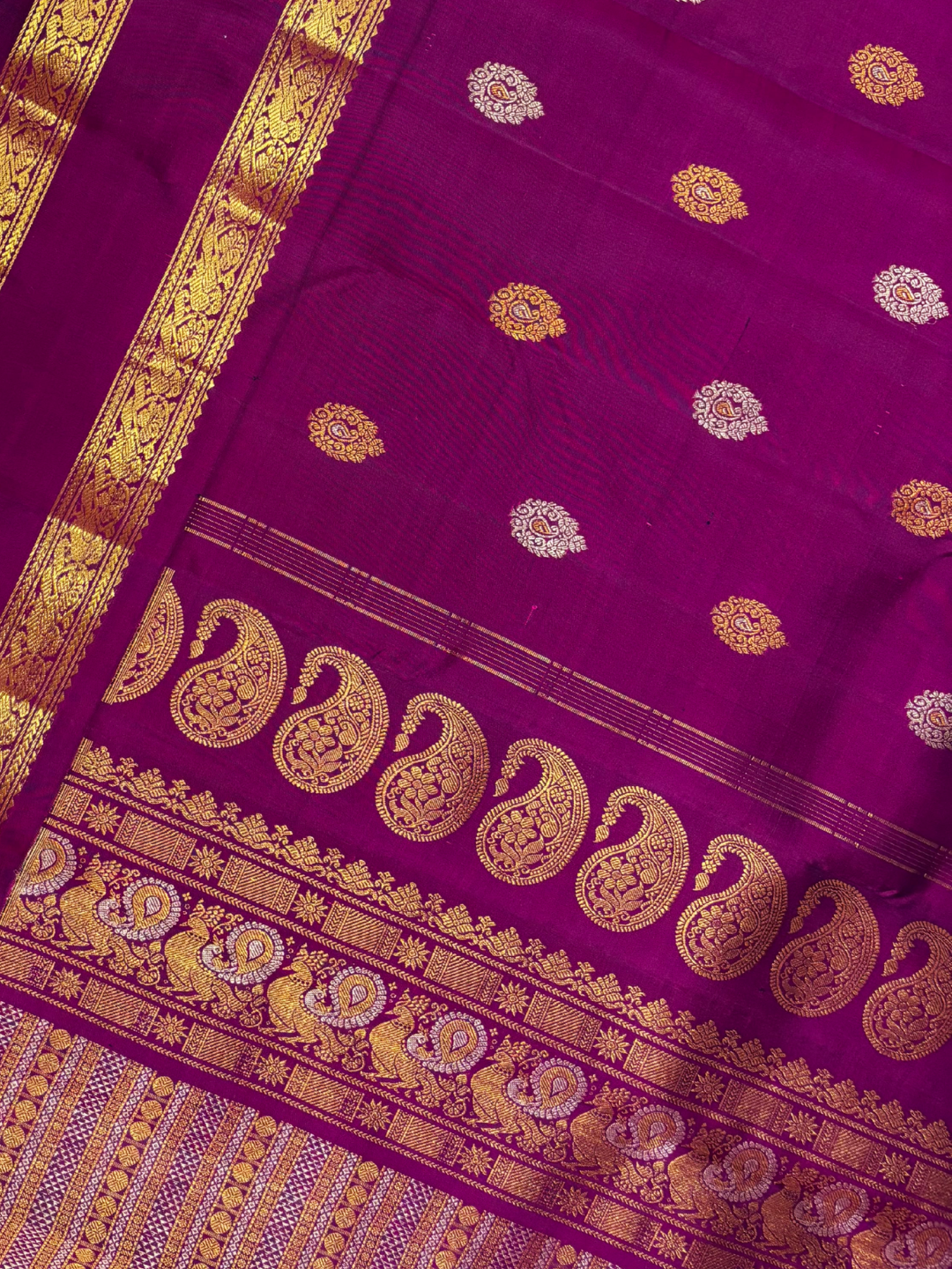 Handwoven Pure Gadwal Silk Saree  |  Mulberry Purple