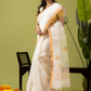 Pure Jamdani Linen Saree | Snow White  and White  | Half and Half style with Contrast Border
