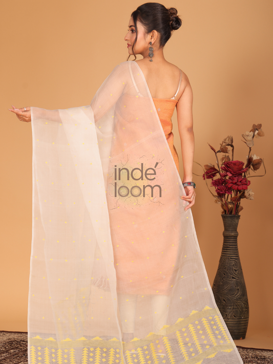 Pure Handloom Muslin Jamdani Dupatta With Off White - 004