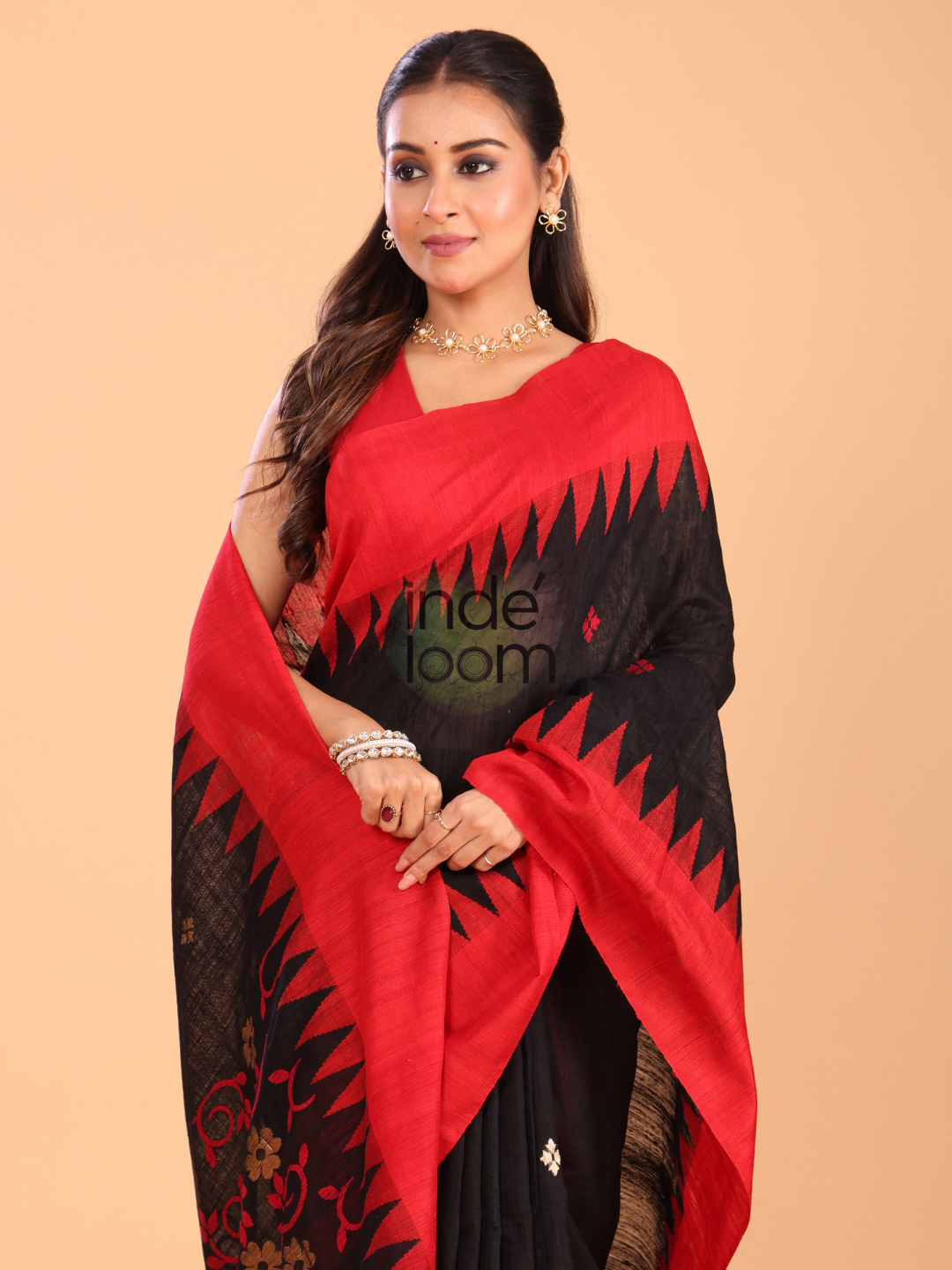 Linen Checks Saree With Rich Black - 134